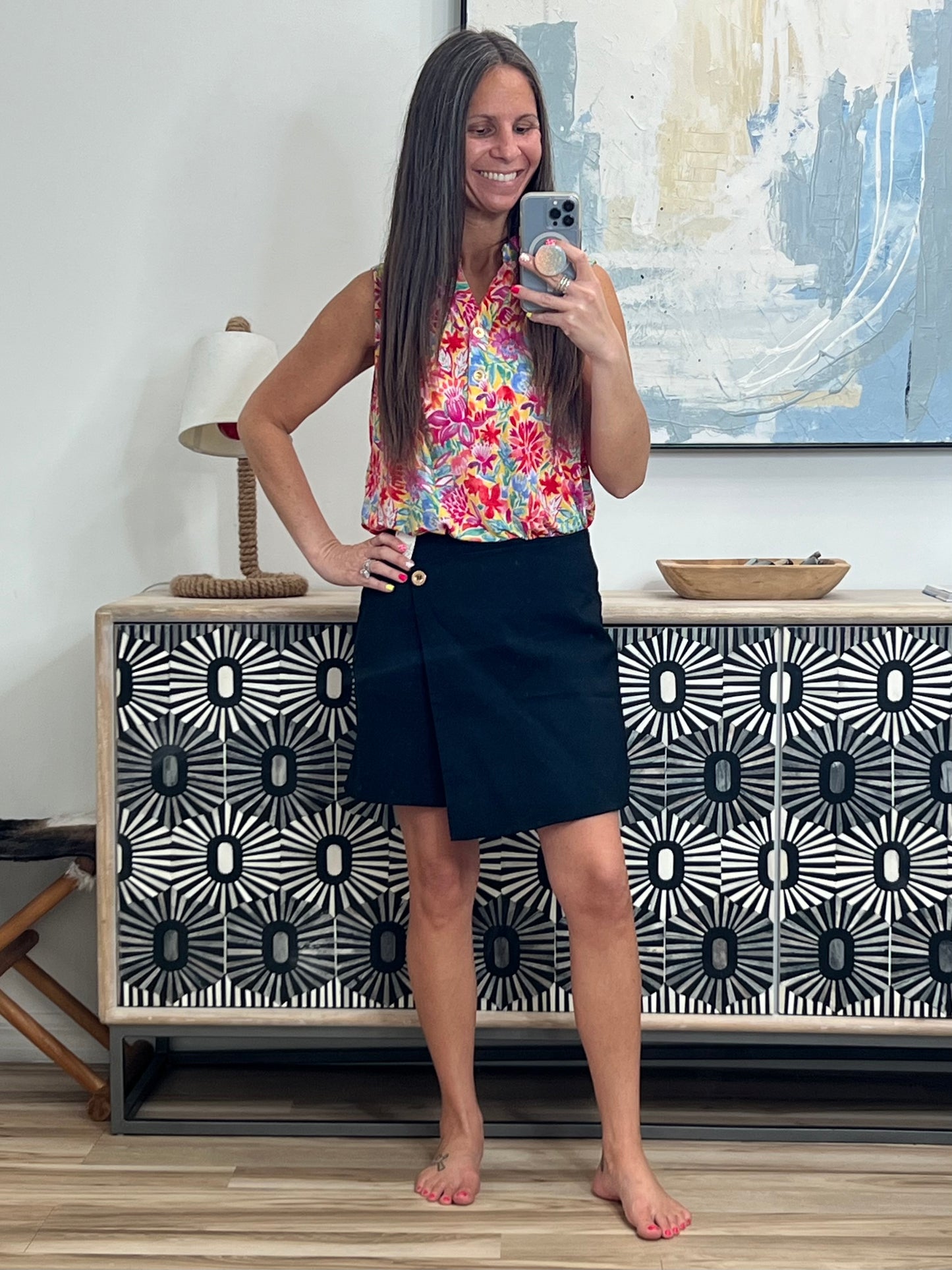 Sea Spray Collared Sleeveless Top in Floral Ikat