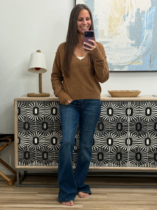 Back to Life V-Neck Sweater in Mocha