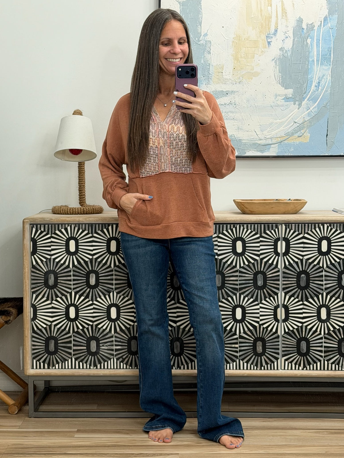 Wave Hello Mixed Print Hoodie
