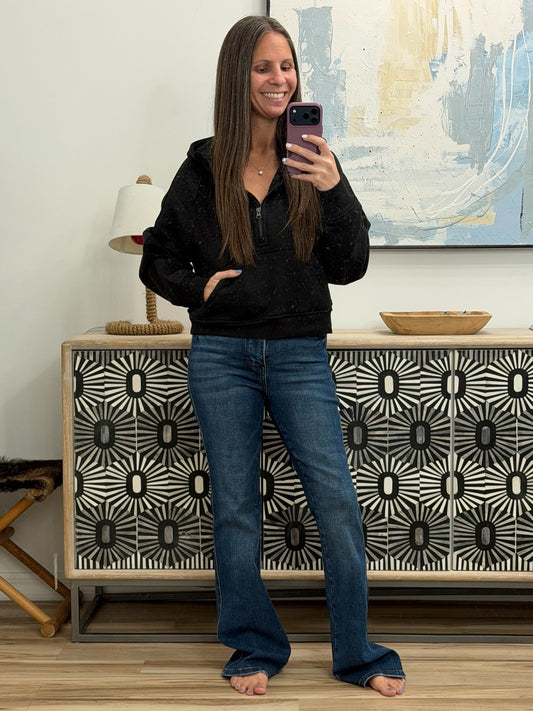 Half Zip Cropped Hoodie in Black
