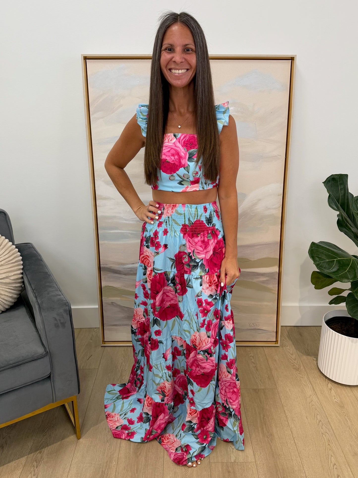 Crop Top and Tiered Maxi Skirt Set