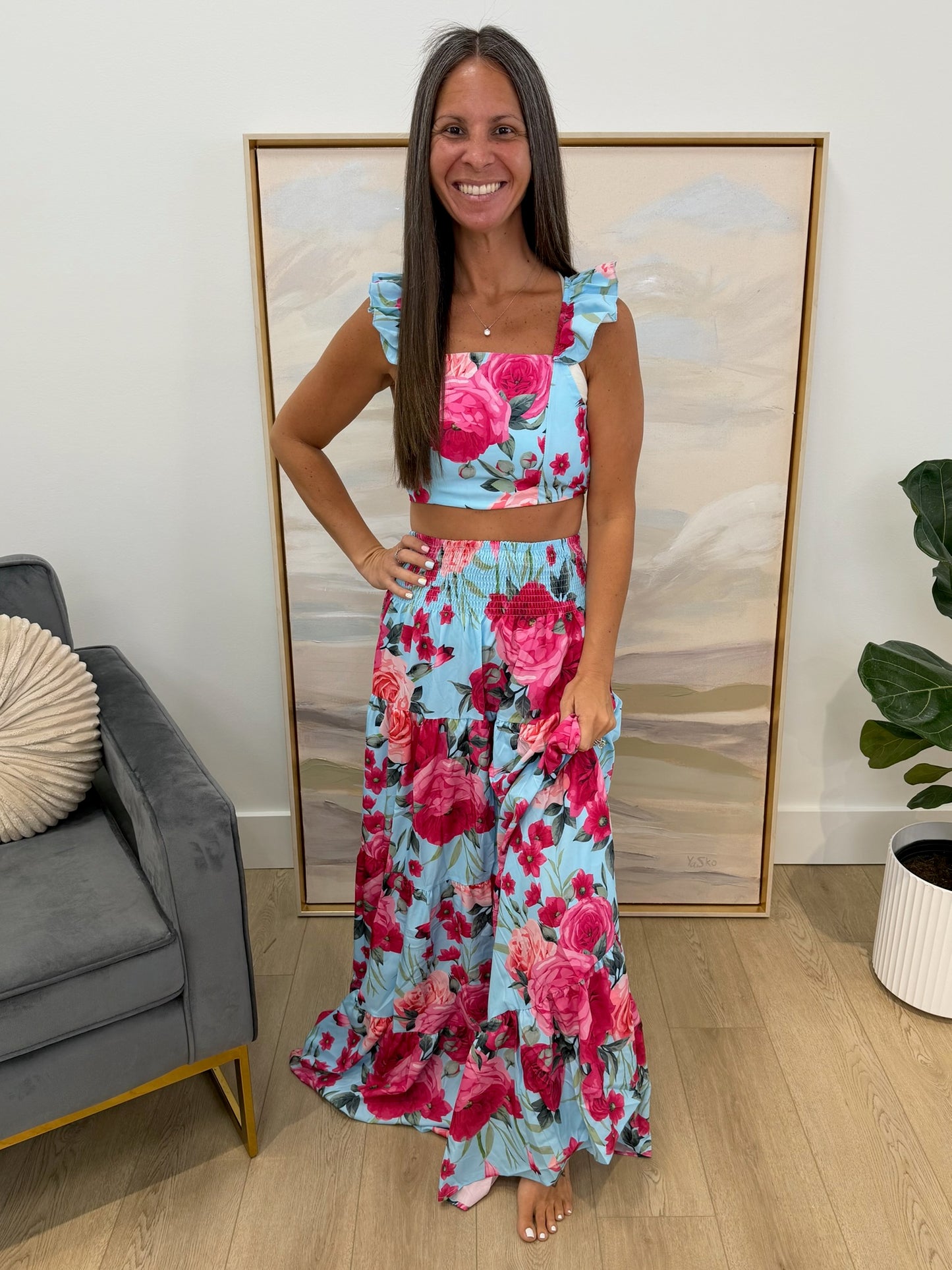 Crop Top and Tiered Maxi Skirt Set