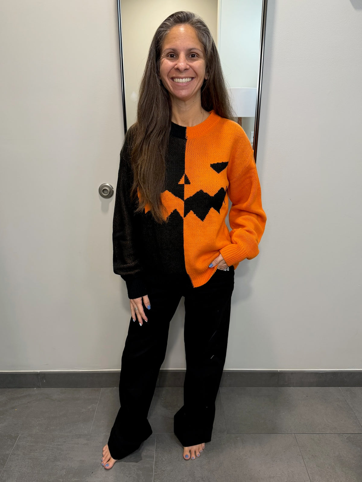 Contrast Round Neck Long Sleeve Sweater