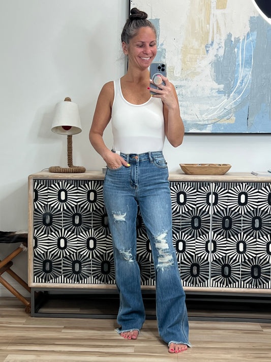Maureen High Rise Distressed Bootcut Jeans