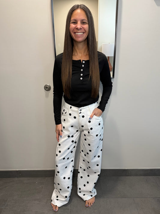Polka Dot Wide-Leg Jeans