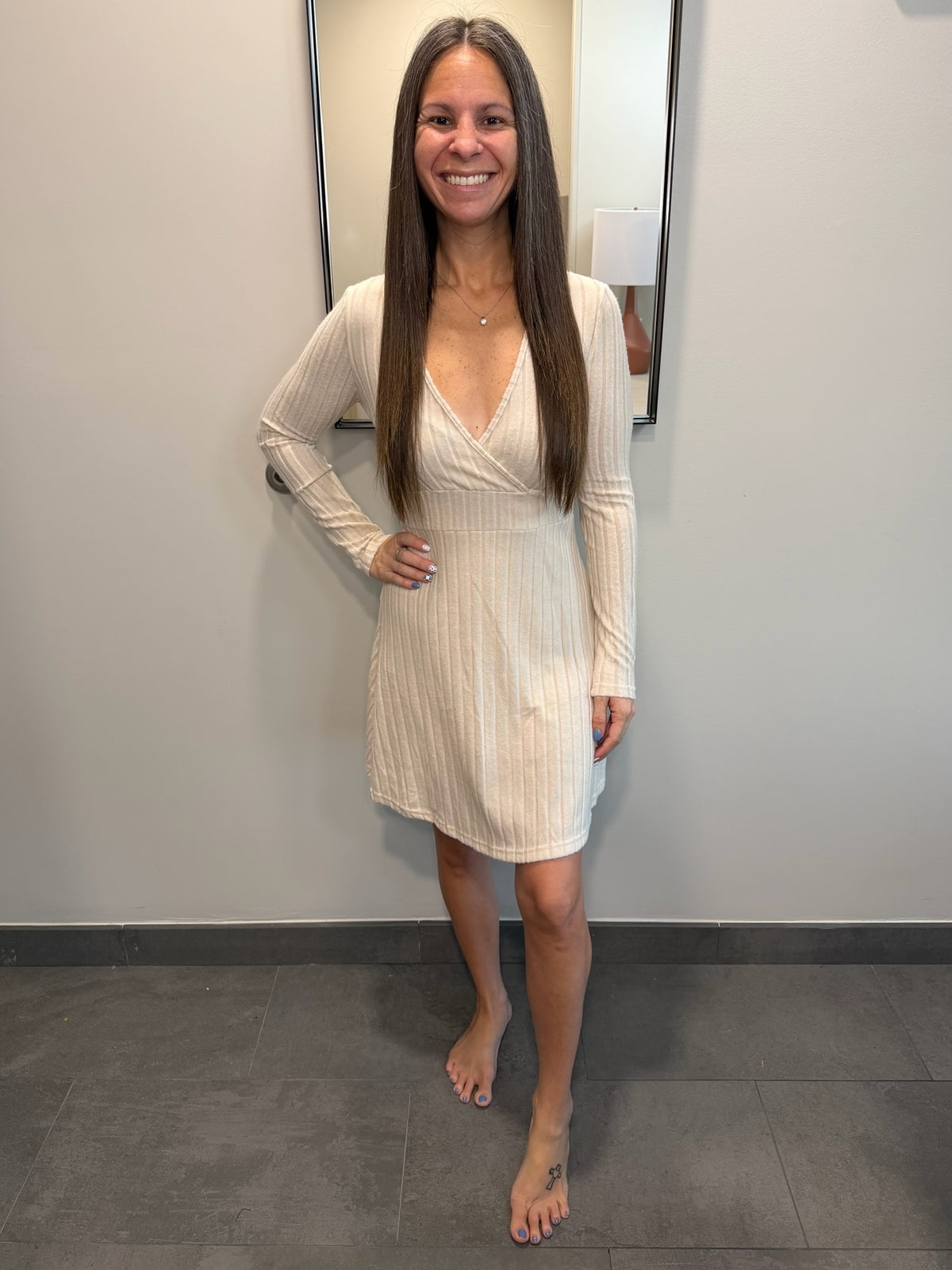 Ribbed Knit Wrap Mini Dress