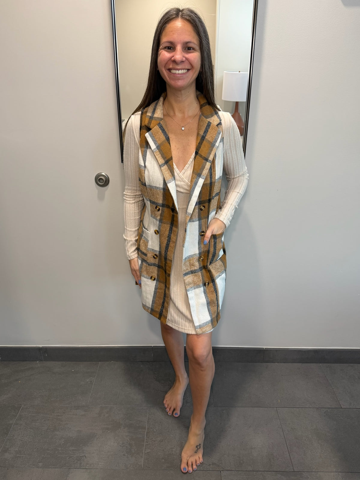 Plaid Double-Breasted Vest Coat