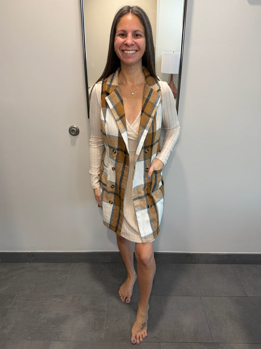 Plaid Double-Breasted Vest Coat