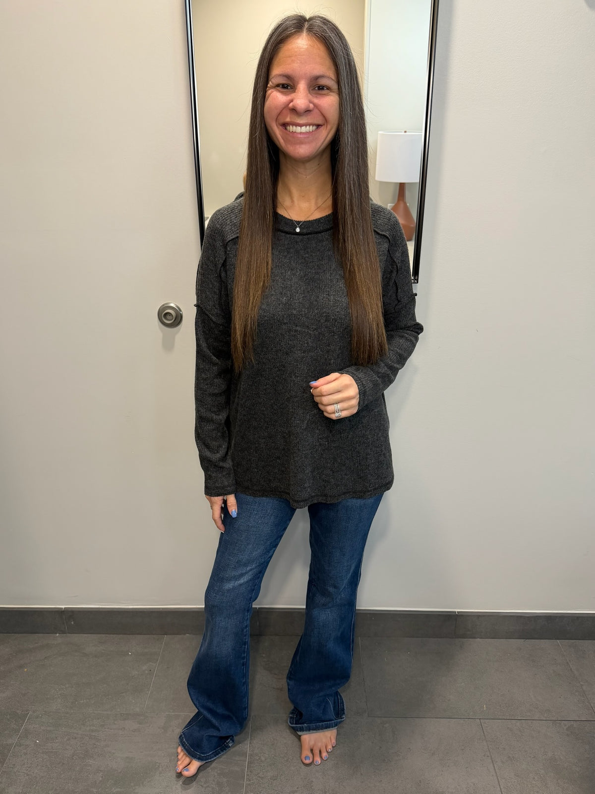 Simply Basic Ribbed Hacci Sweater in Black