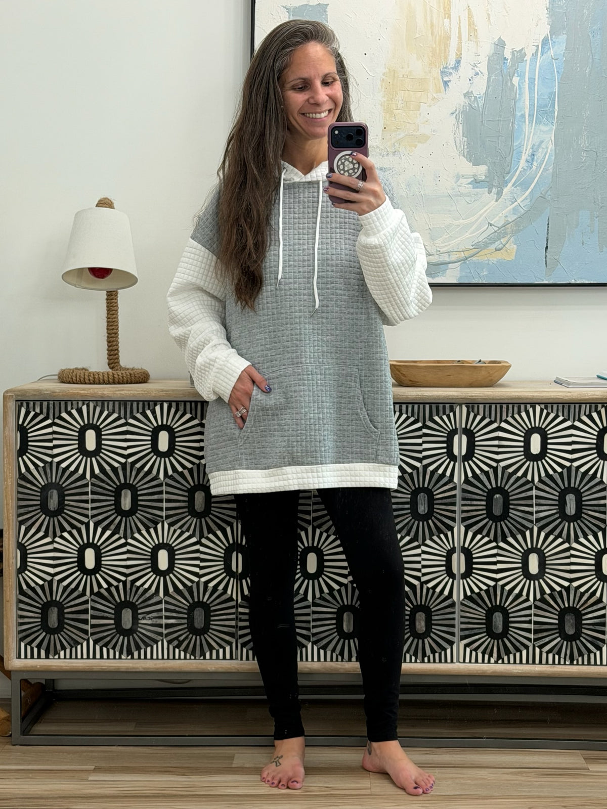 Full Size Textured Kangaroo Pocket Hoodie Plus Size