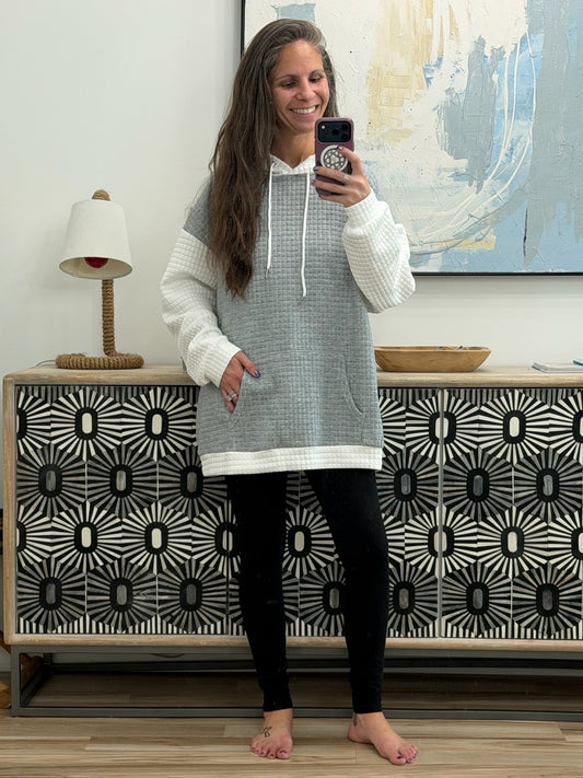 Full Size Textured Kangaroo Pocket Hoodie Plus Size