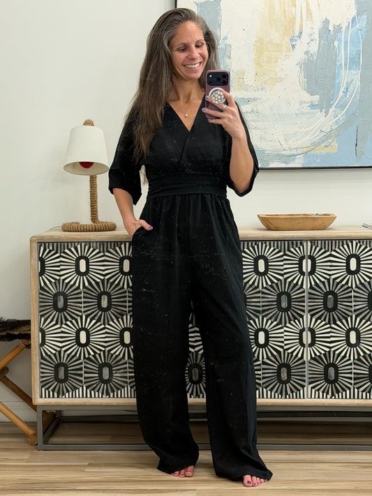 Full Size Half Sleeve Wide Leg Jumpsuit Plus Size