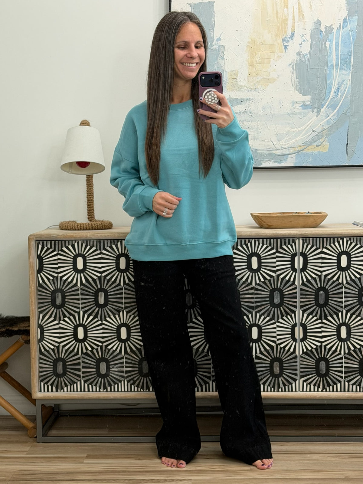 Always True Drop Shoulder Pullover in Dusty Teal