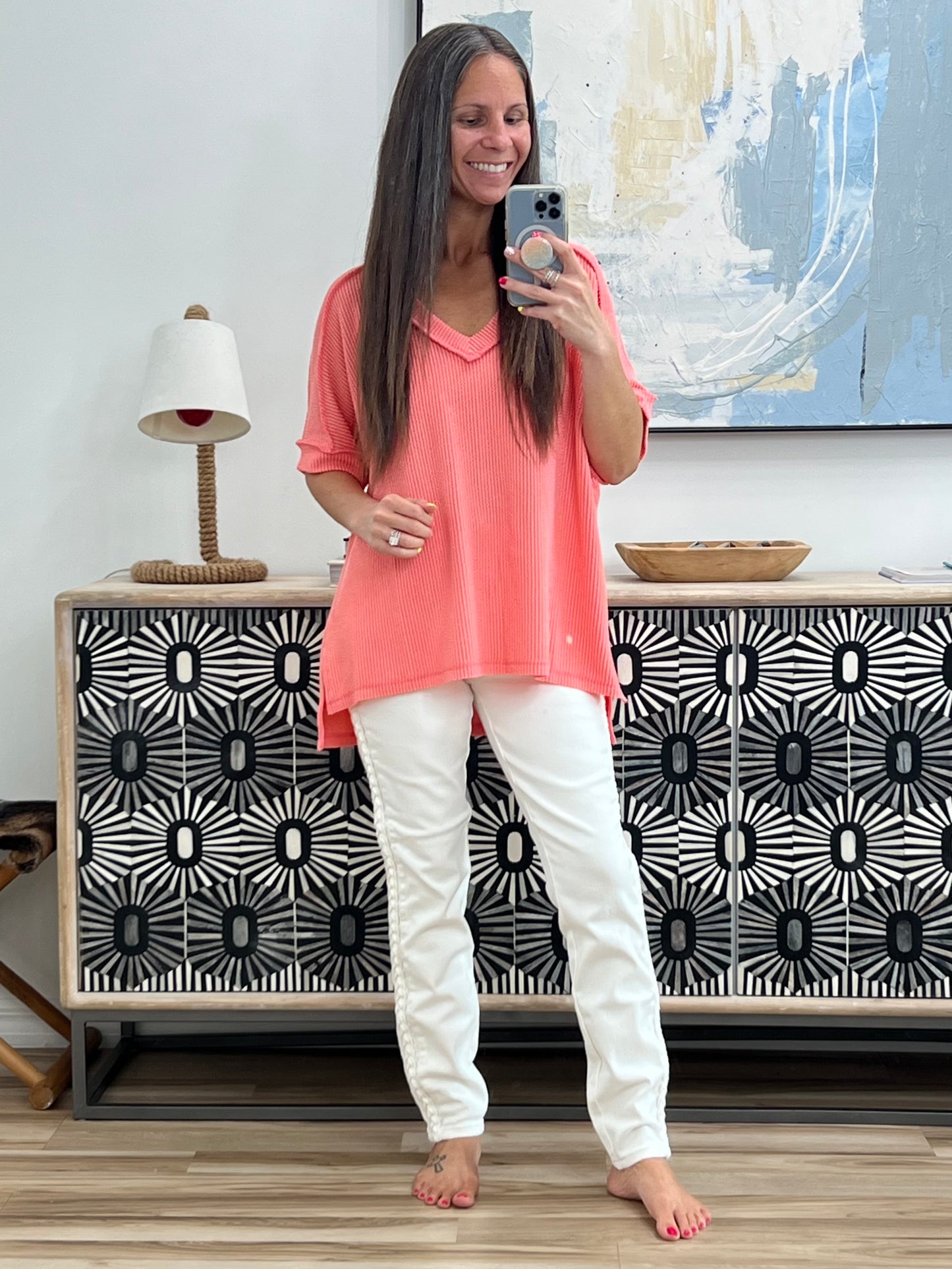 Growing Restless V-Neck Tee in Coral