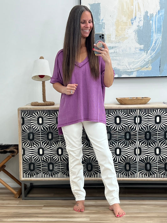 Growing Restless V-Neck Tee in Light Plum