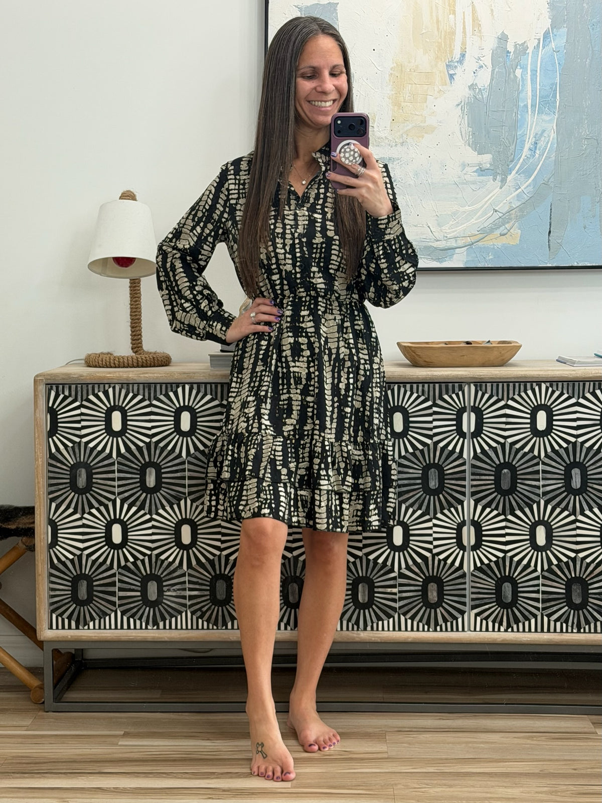 Ruffled Hem Long Sleeve Mini Dress