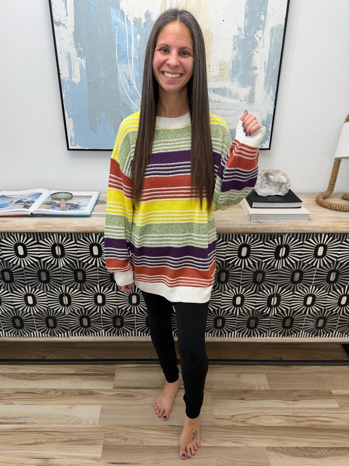 Rainbow Striped Drop Shoulder Oversized Sweater