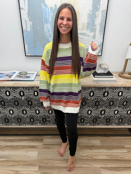 Rainbow Striped Drop Shoulder Oversized Sweater