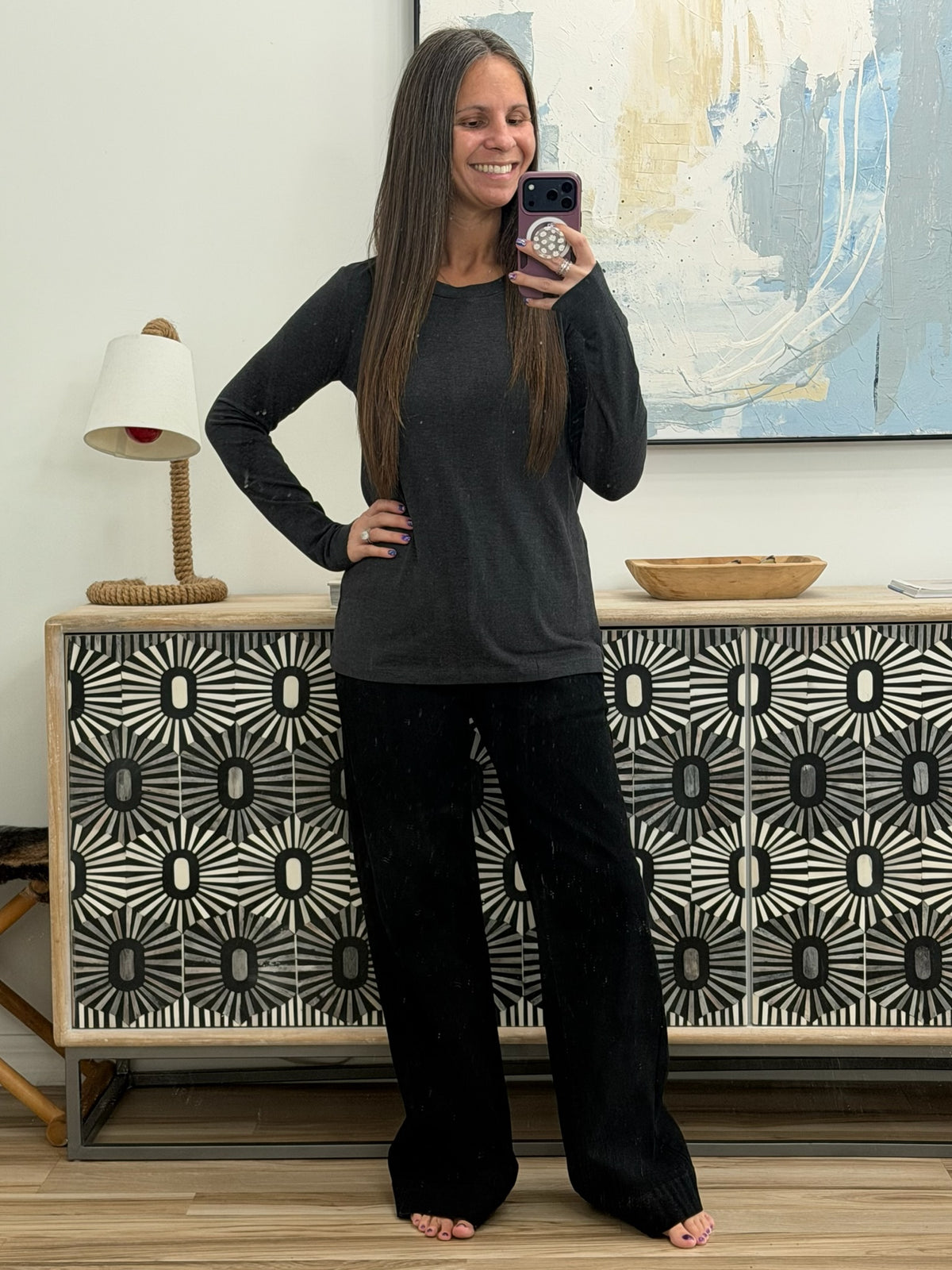 Down to the Basics Long Sleeve Top in Charcoal