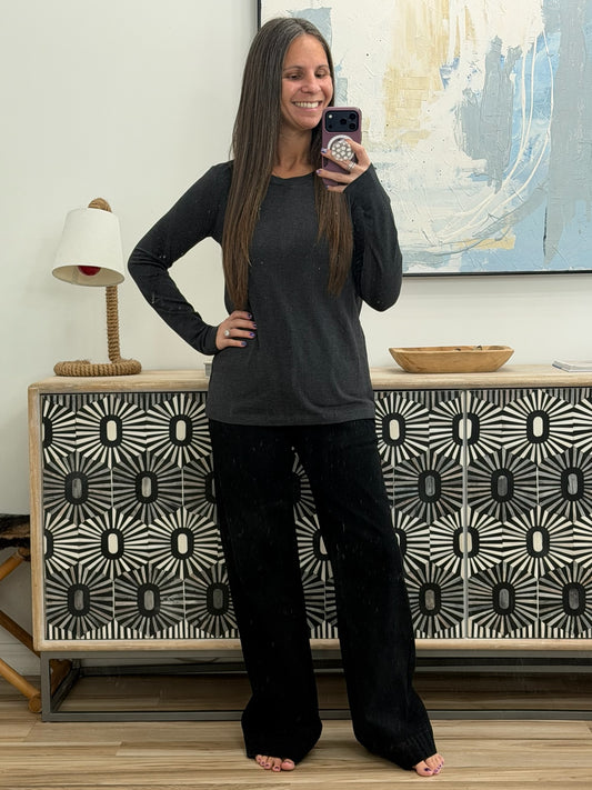 Down to the Basics Long Sleeve Top in Charcoal