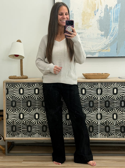 Told You So Ribbed Knit V Neck Sweater