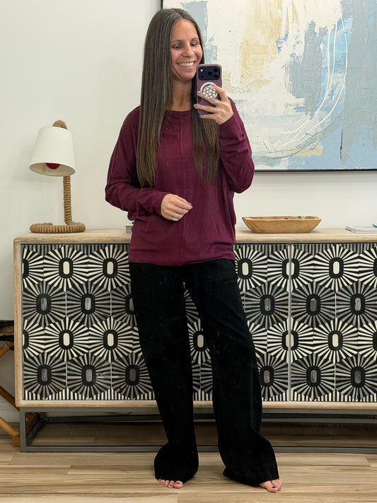 Drive Downtown Dolman Sleeve Top in Wine