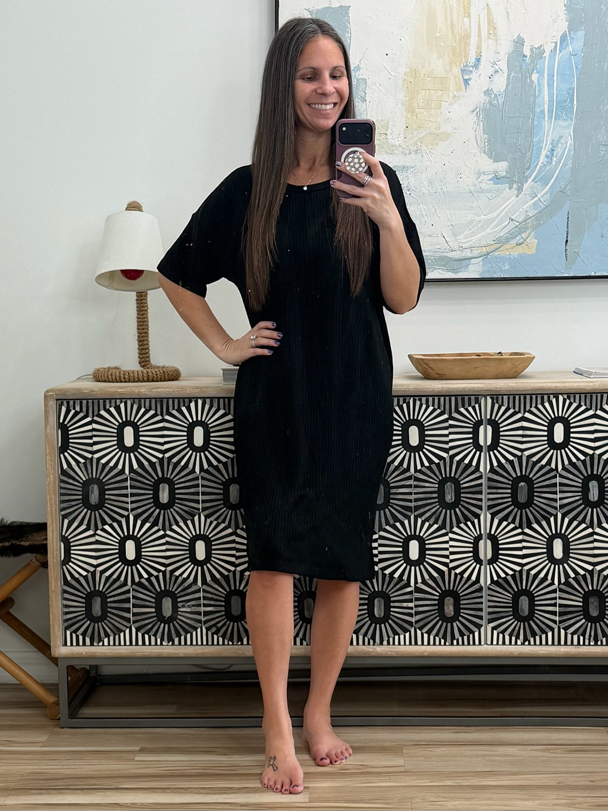 Casual Curtsy Relaxed T-Shirt Dress in Black