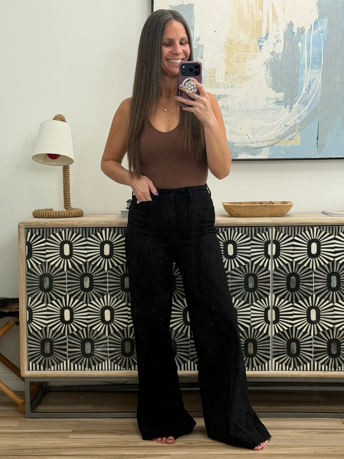 Penelope High Waist Palazzo Jean in Black