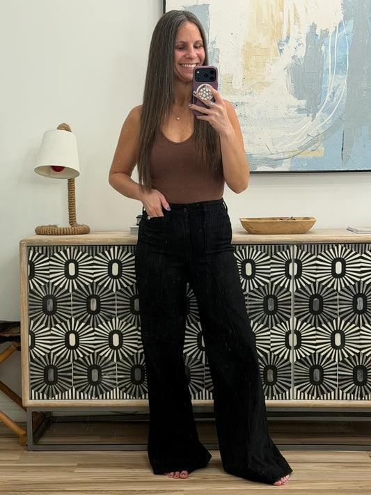 Penelope High Waist Palazzo Jean in Black