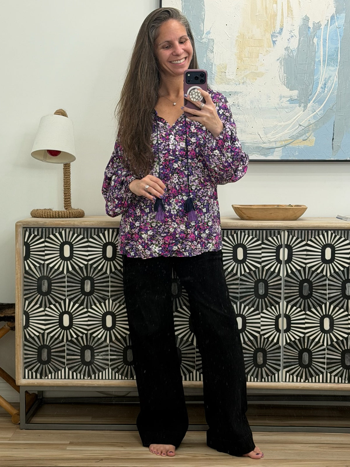 Pulled Together Ditsy Floral Bubble Sleeve Blouse