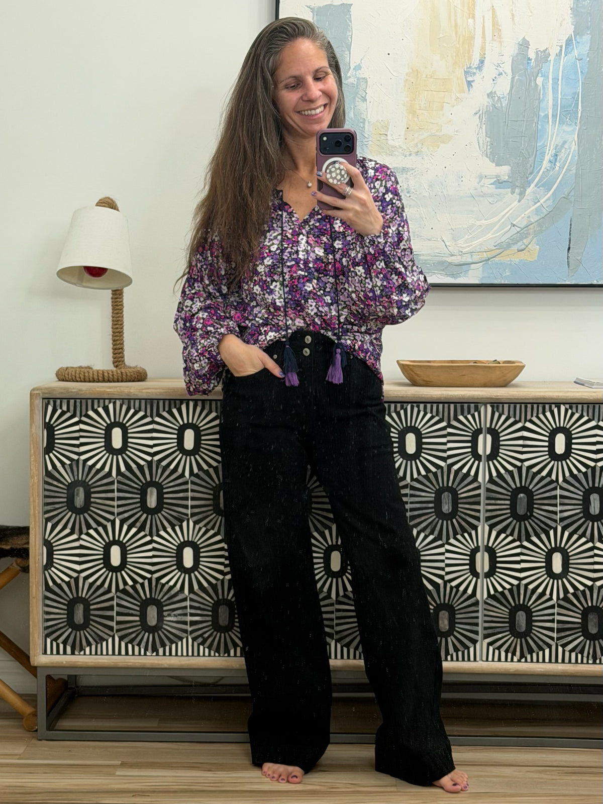 Pulled Together Ditsy Floral Bubble Sleeve Blouse