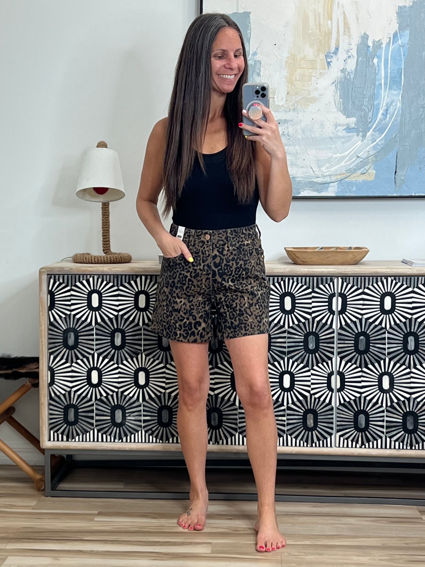 Grace High Waist Rigid Cut Off Leopard Print Short