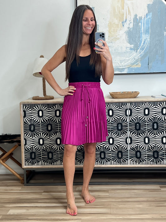 Just a Flirt Pleated Skirt in Magenta