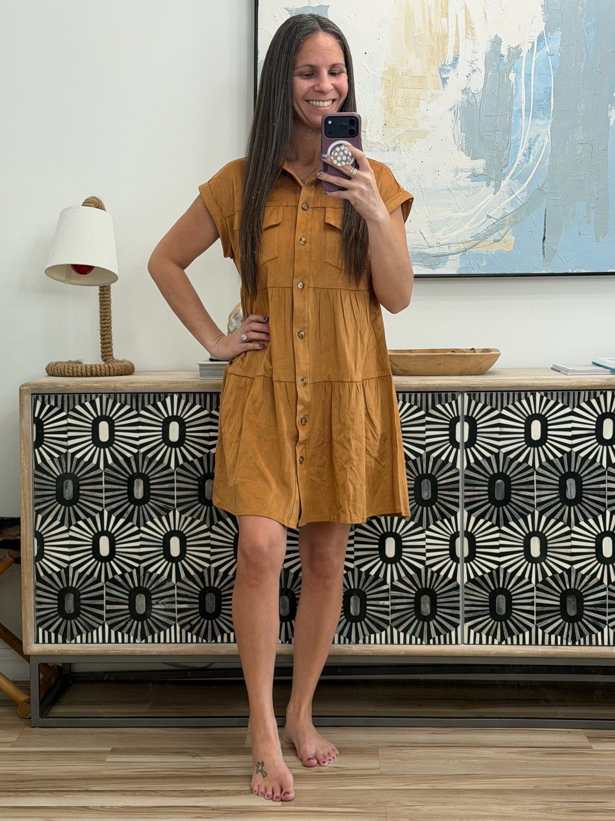 Don't Hang Up Faux Suede Shirt Dress