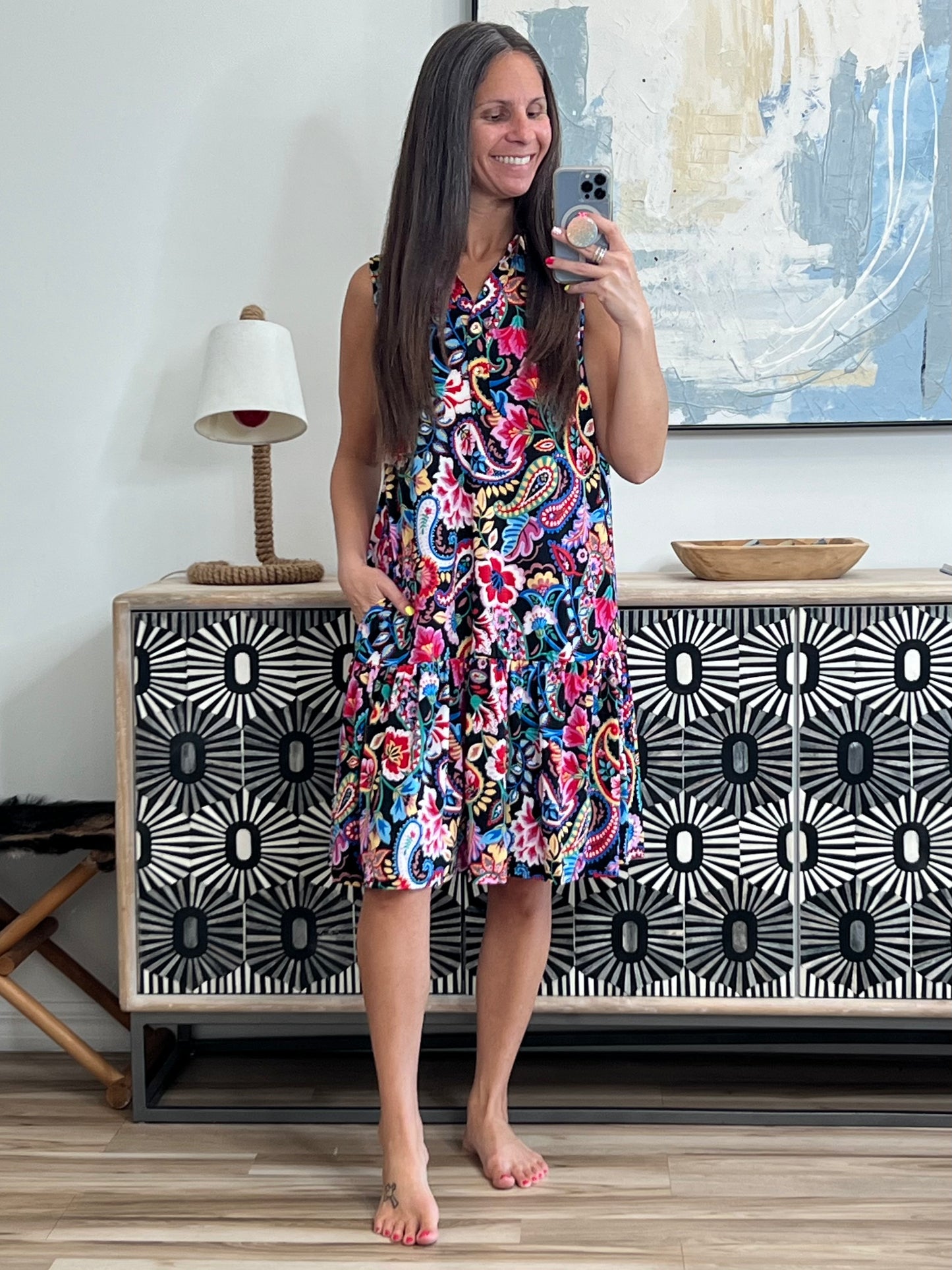 Coral Sands Collared Tank Dress in Dark Floral Paisley