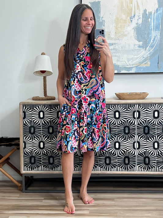Coral Sands Collared Tank Dress in Dark Floral Paisley