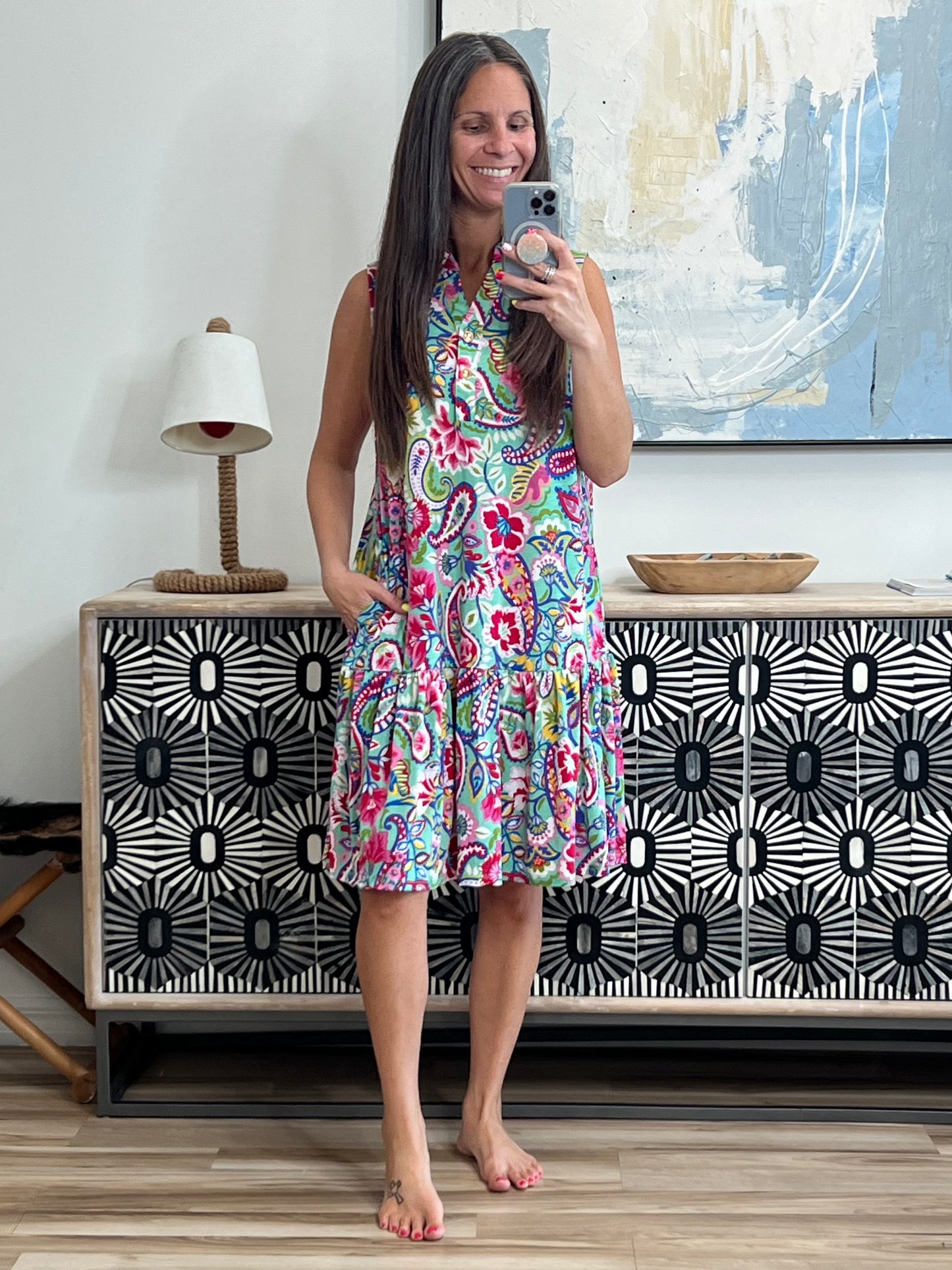 Coral Sands Collared Tank Dress in Light Floral Paisley