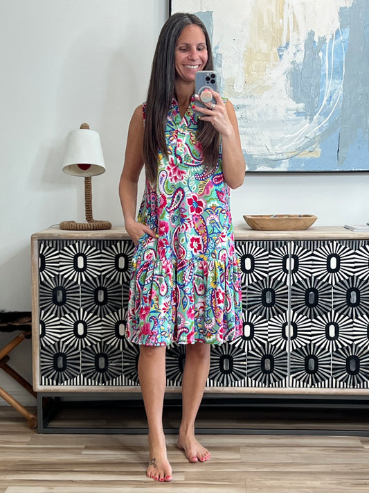 Coral Sands Collared Tank Dress in Light Floral Paisley