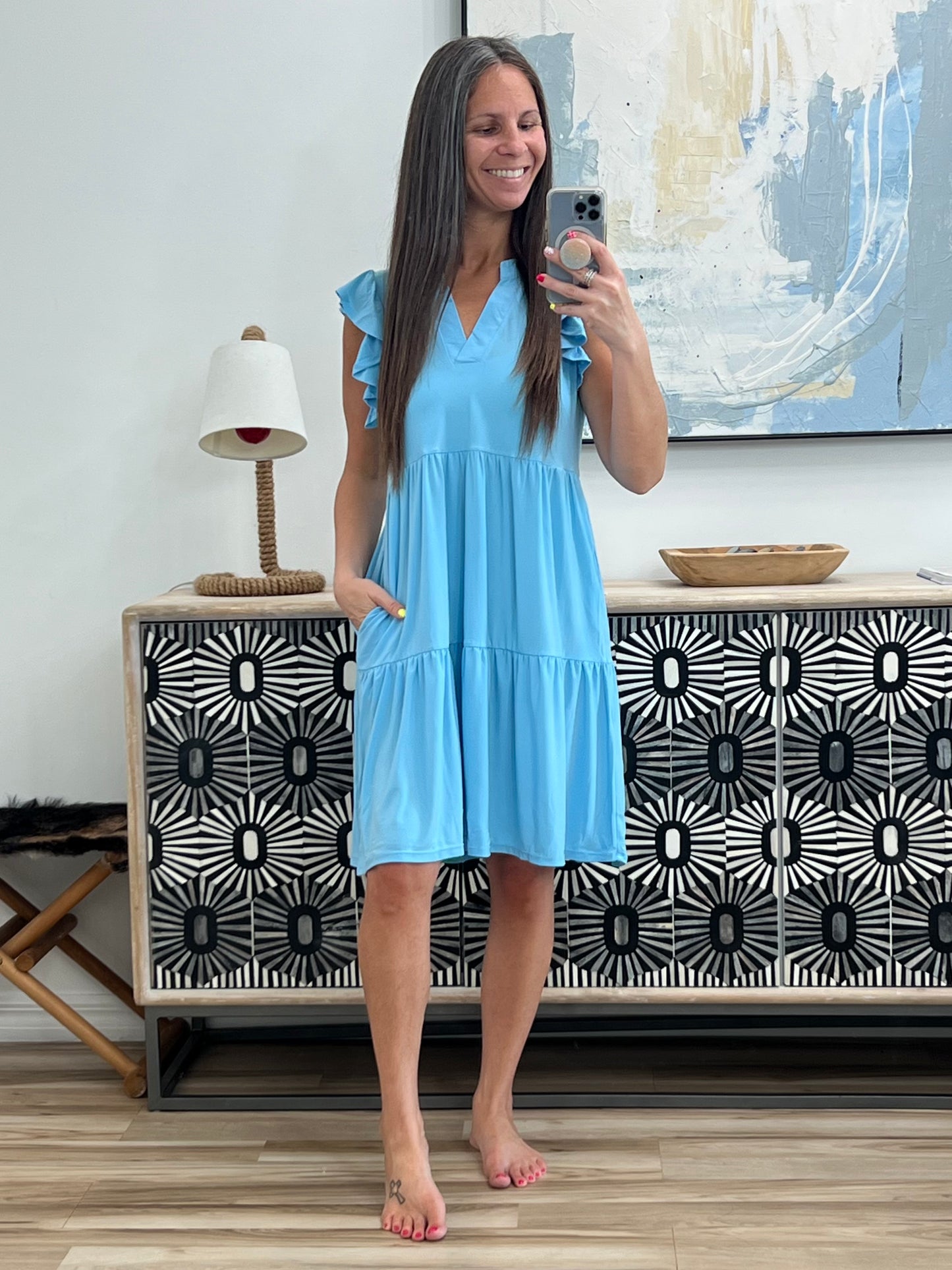 Lizzy Forever Flutter Sleeve Dress in Blue Crush