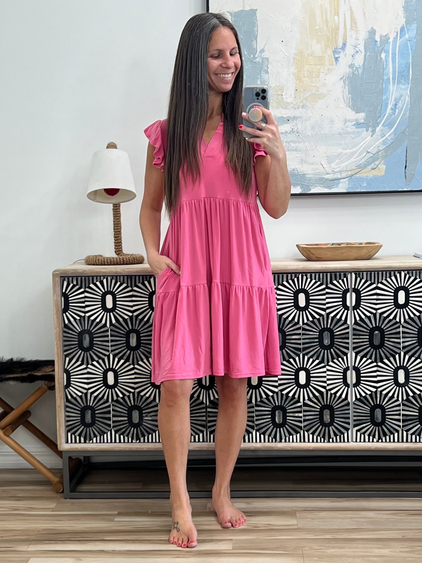 Lizzy Forever Flutter Sleeve Dress in Pink Glow