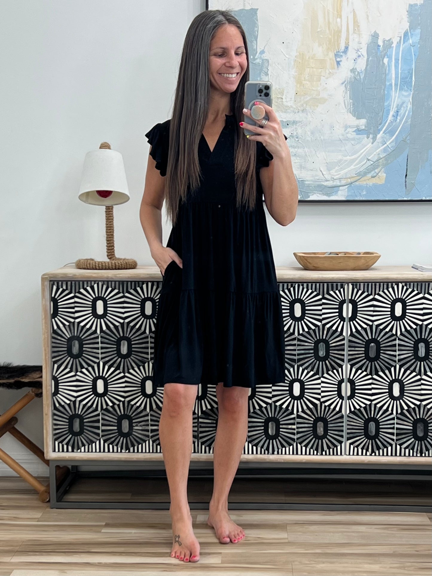 Lizzy Forever Flutter Sleeve Dress in Black
