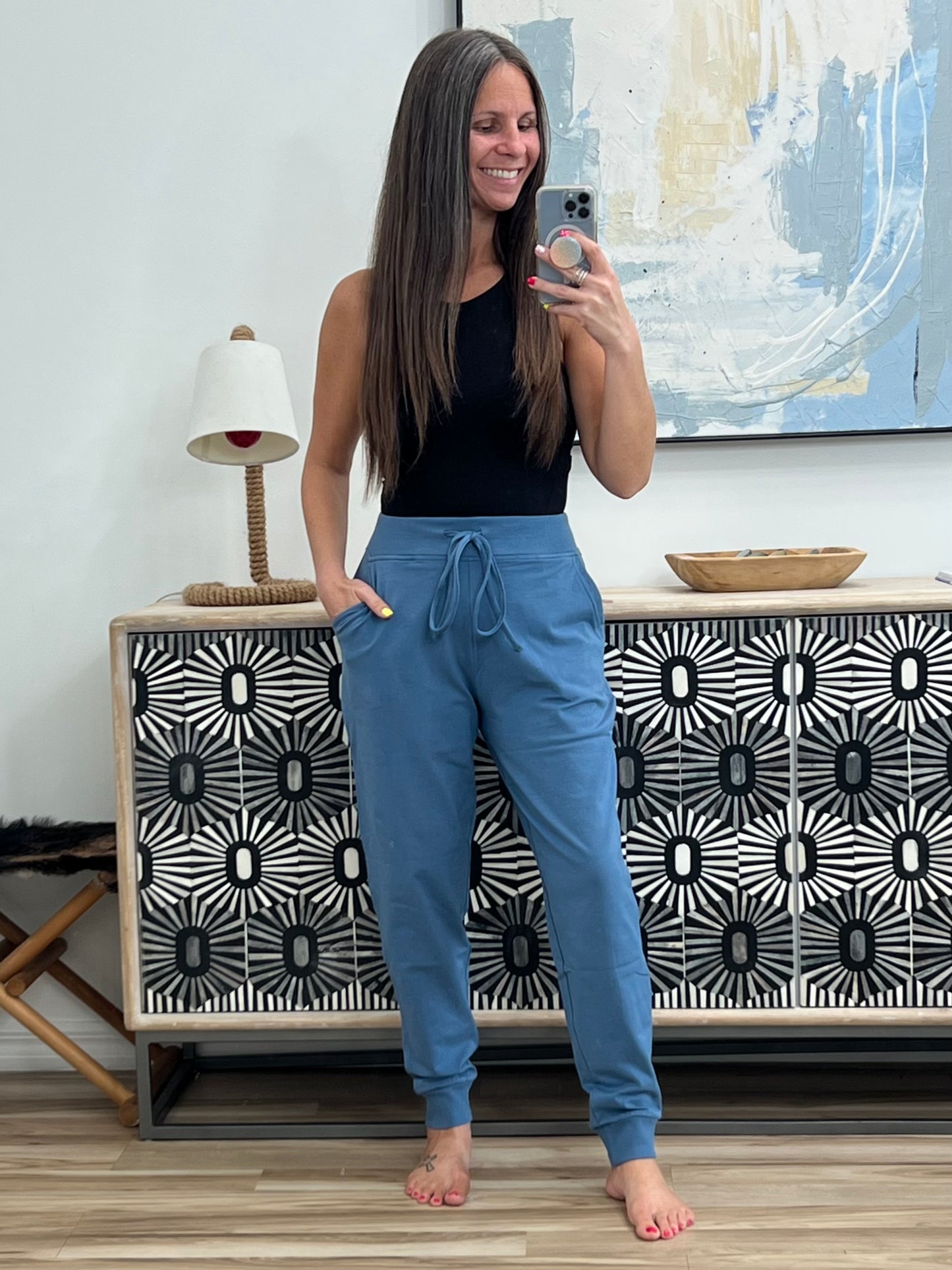 Sweat It High Waisted Joggers in Dusty Blue