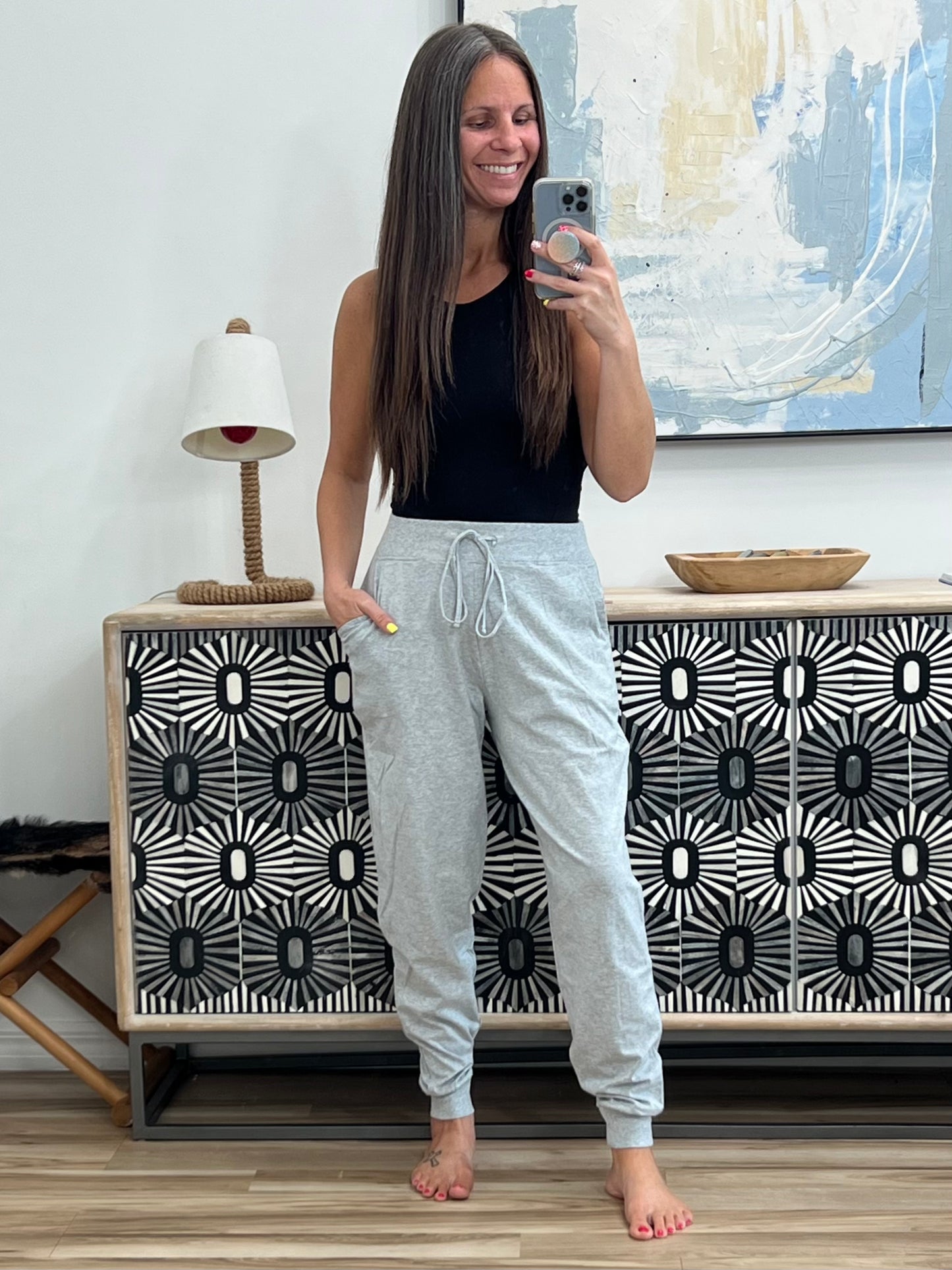 Sweat It High Waisted Joggers in Heather Grey