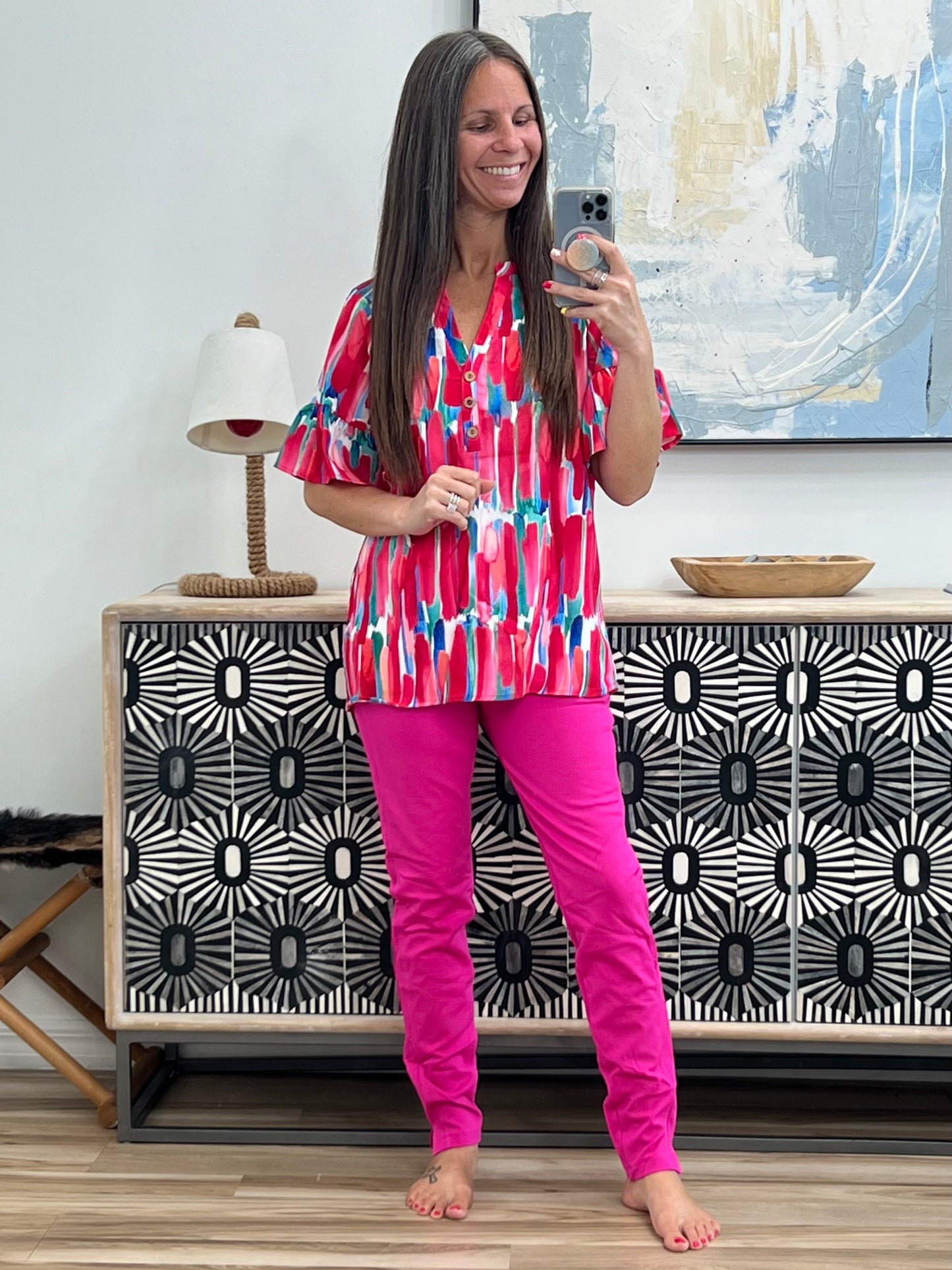 Art Exhibit V-Neck Blouse