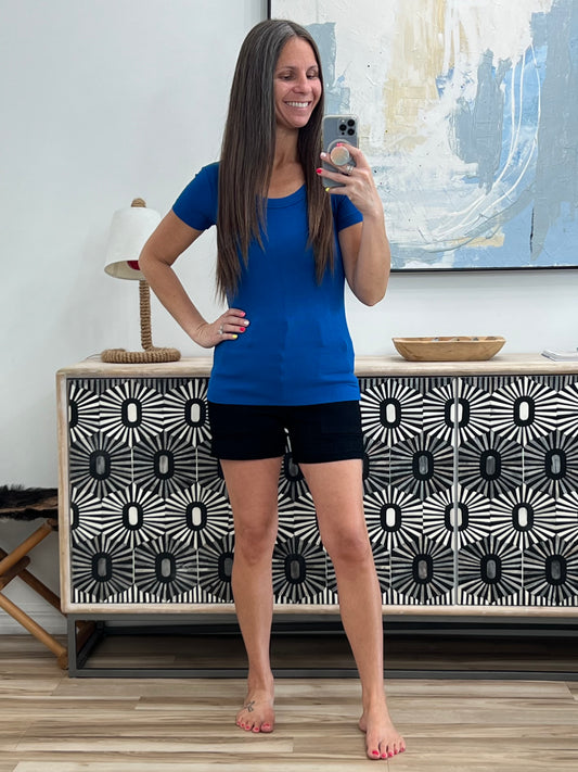 Basically A Part of Me Scoop Necked Tee in Classic Blue