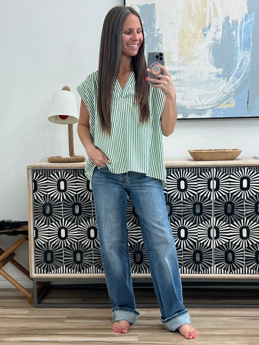 Like a Song Sleeveless V-Neck Blouse in Green