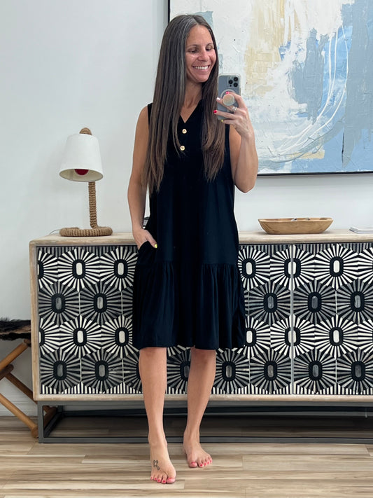 Coral Sands Collared Tank Dress in Black