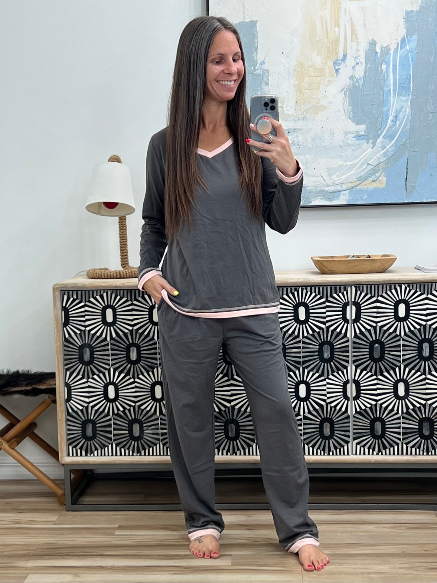 V-Neck Top and Pants Lounge Set