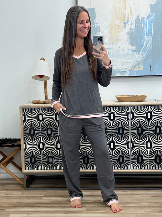 V-Neck Top and Pants Lounge Set