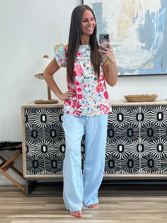Too Fab to Care Ruffled High Neck Floral Blouse